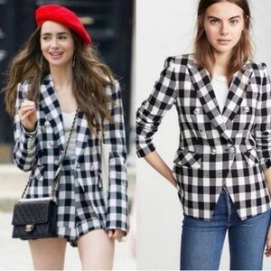 Veronica Beard Miller Plaid Double Breasted Dickey Jacket Size 6 Black White